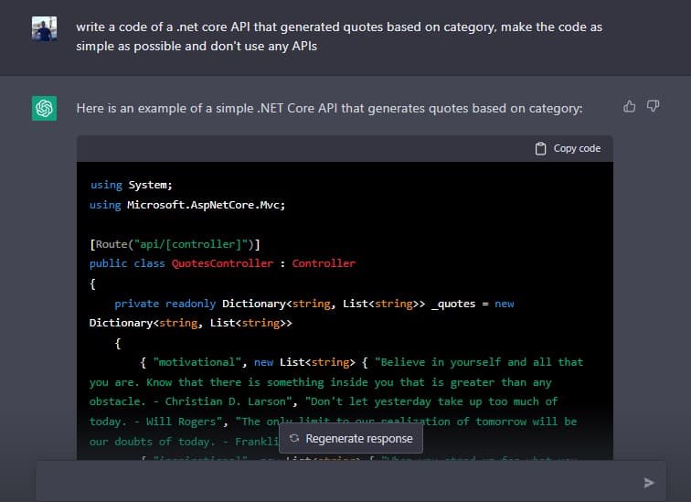 chat gpt API code