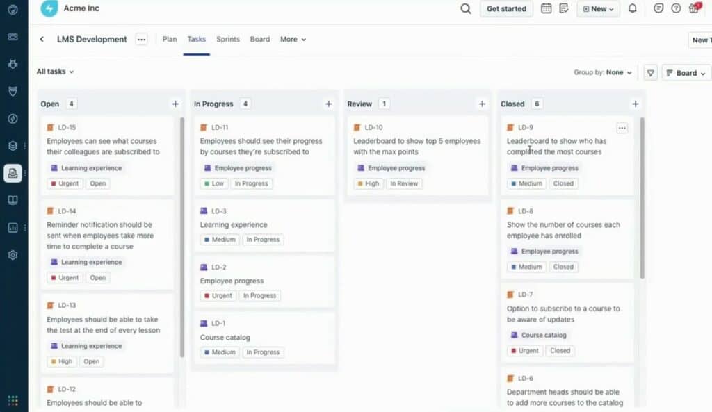 Freshservice IT project management board view