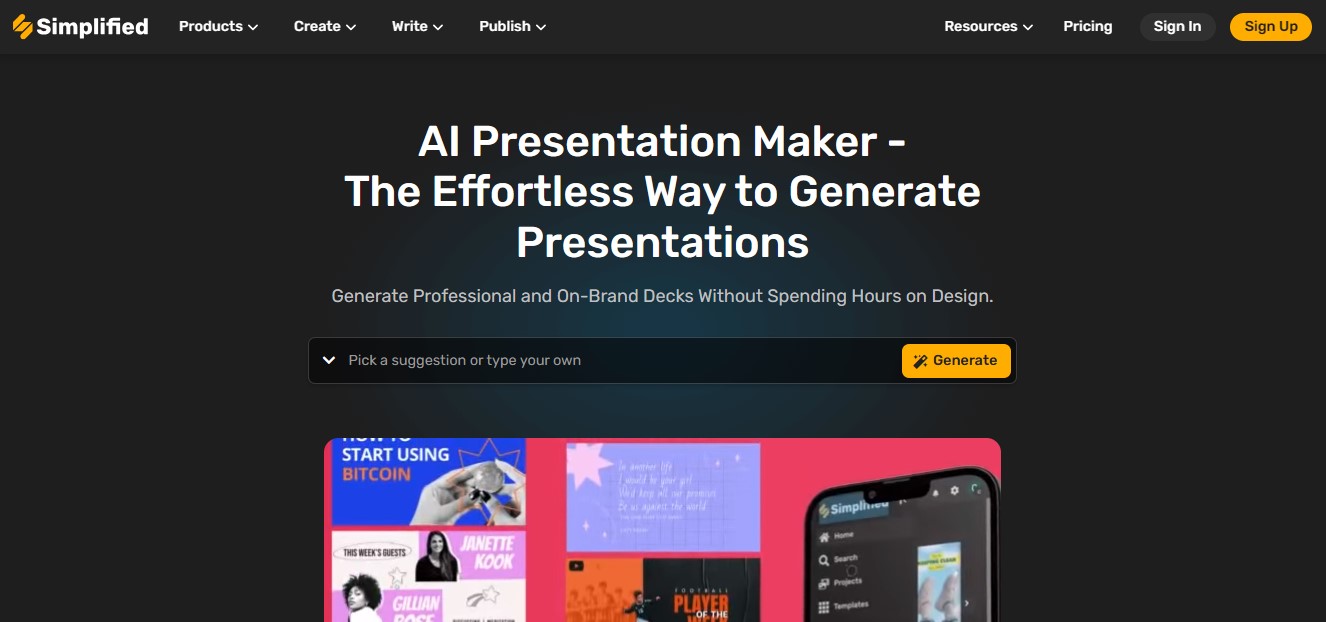 Simplified AI presentation maker