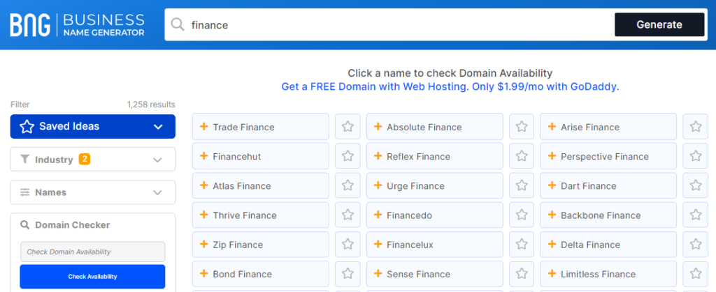 business name generator finance